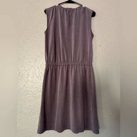 Woman’s Petite Purple Short-Sleeved Tie Waist Knee-Length Loft Dress” Casual - Picture 3 of 12